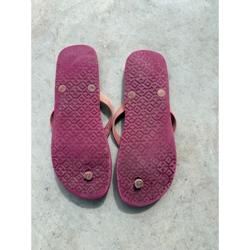 Tory Burch Flip Flops Sandals Red Purple Logo Medallion Beach Pool Slides - Picture 5 of 5